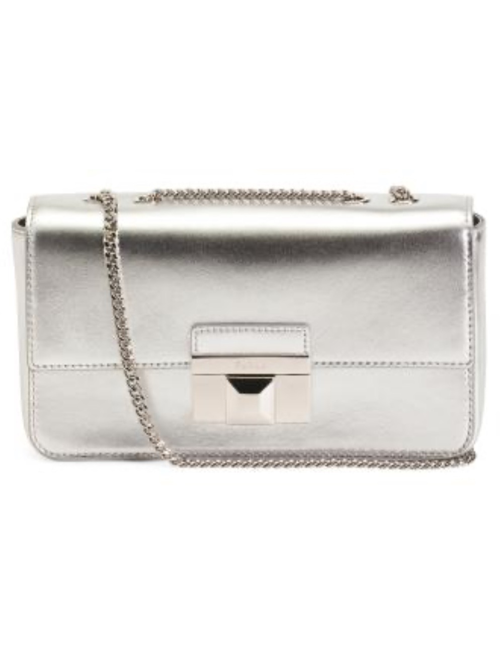 NWT Furla Venere Silver Leather Convertible Chain Crossbody Shoulder Bag Italy